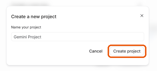 The Create a new project box with the Create project button marked
